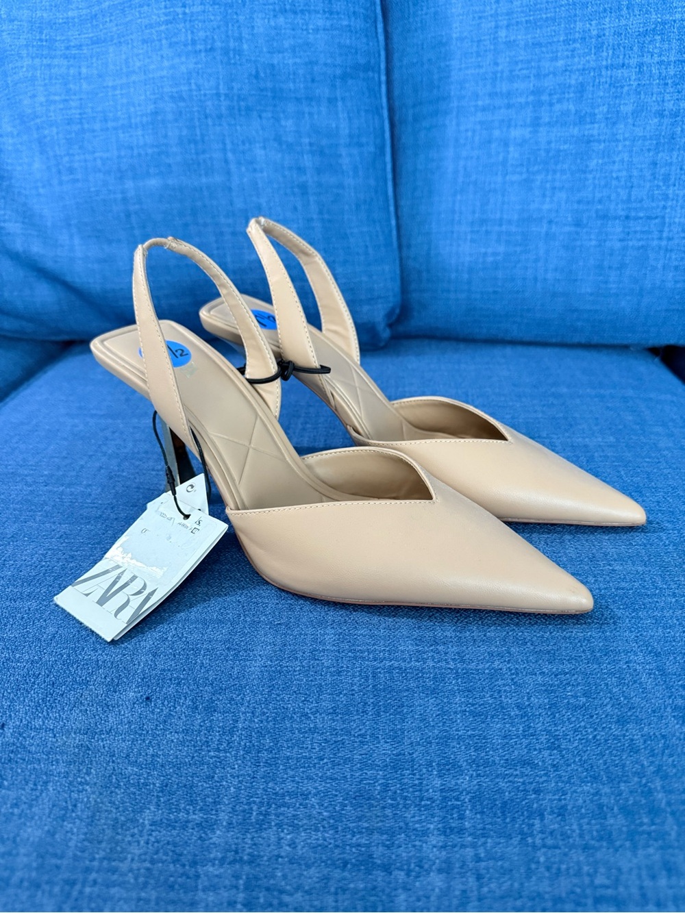 Zara Beige Pointed Slingback Heels